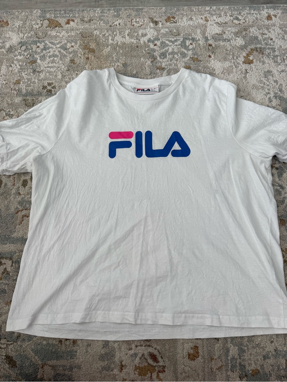 FILA White Tee with Black & Red Logo